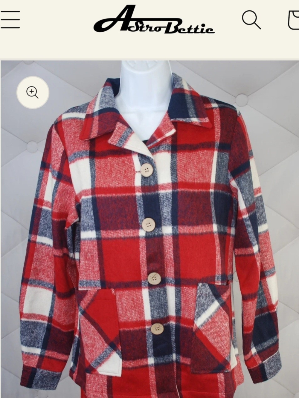 AstroBettie Red Plaid Button-Down Women's Shirt Jacket